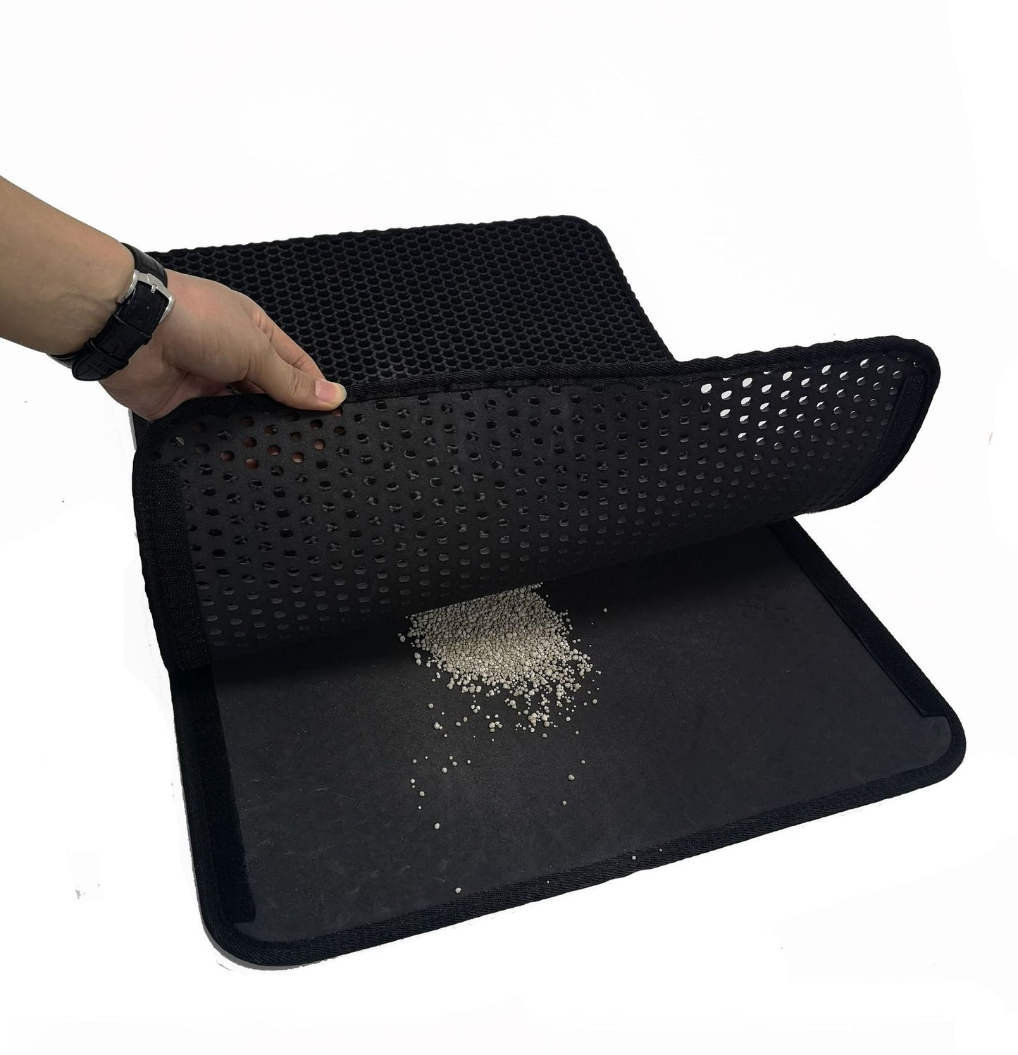Black Cat Litter Mat in use